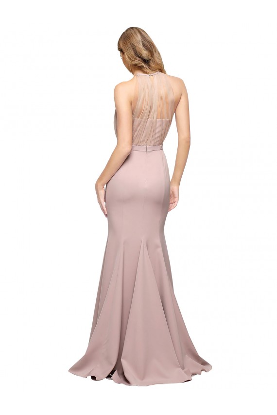 Wholesale Long Sweetheart Crepe Prom Dress with High Neck Illusion Tulle Details UK