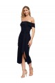 Wholesale Fitted Short Midi Length Off the Shoulder Crepe Cocktail Prom Dress / Homecoming Dress with Side Split and Waist Tie UK