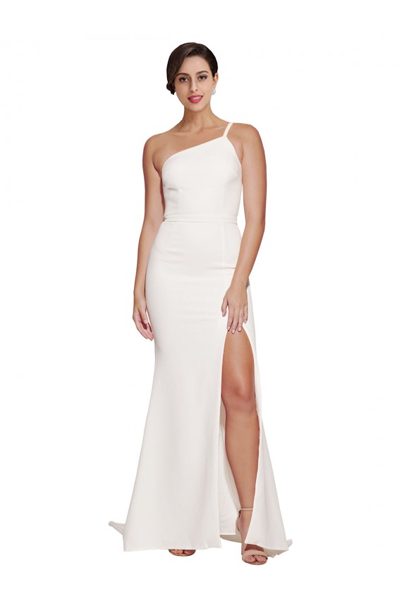 Wholesale Long Sweep Train Crepe Prom Dress with Side Split and One Strap UK