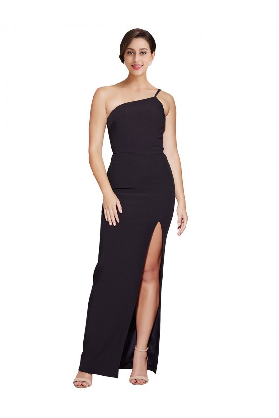 Wholesale Long Floor Length Crepe Prom Dress with Side Split and One Strap UK
