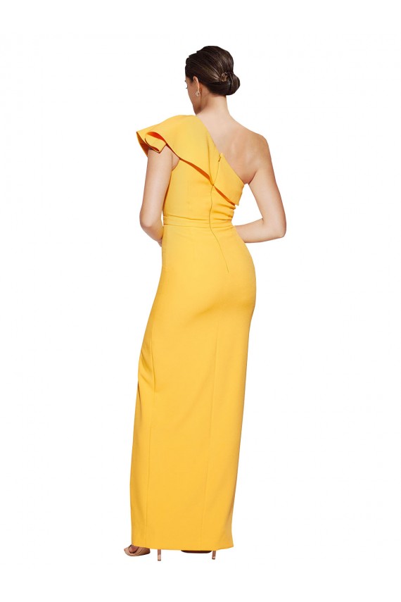 Wholesale One Shoulder Floor Length Crepe Prom Dress with Thigh High Split UK