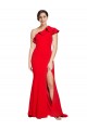 Wholesale One Shoulder Long Sweep Train Crepe Prom Dress with Thigh High Split UK