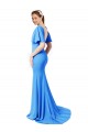 Wholesale Short Sleeves Long V-Neck Crepe Prom Dress with V-Back UK