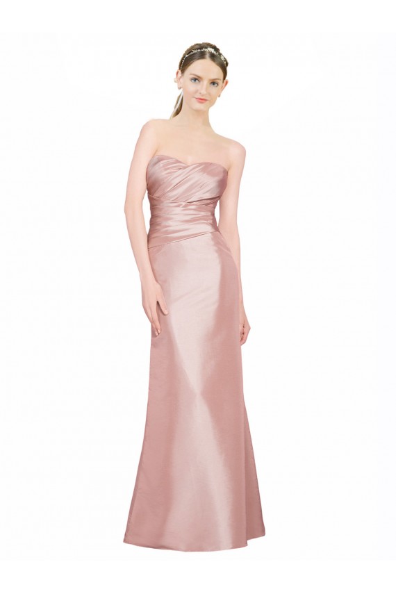 Wholesale Long Strapless Stretch Satin Prom Dress with Pleats and Low Back UK