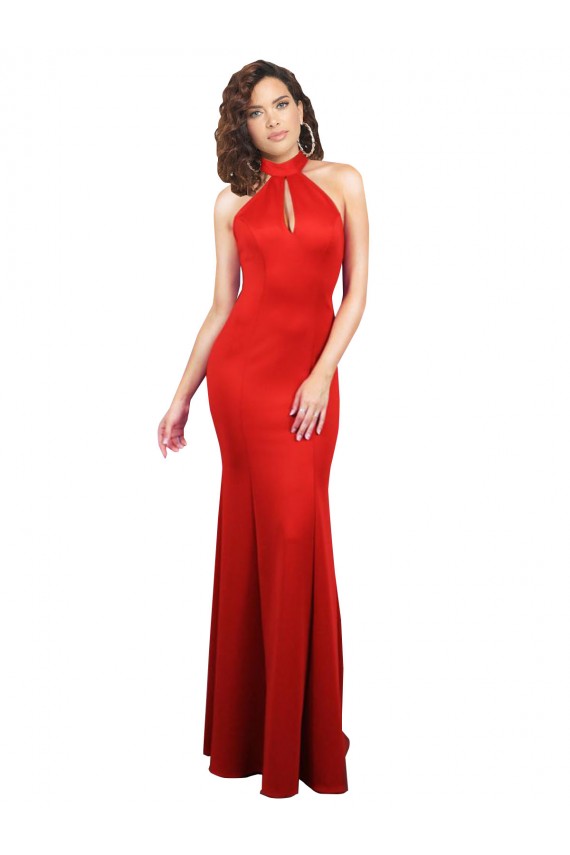 Wholesale Halter Neck keyhole Front Back Long Stretch Satin Prom Dress UK