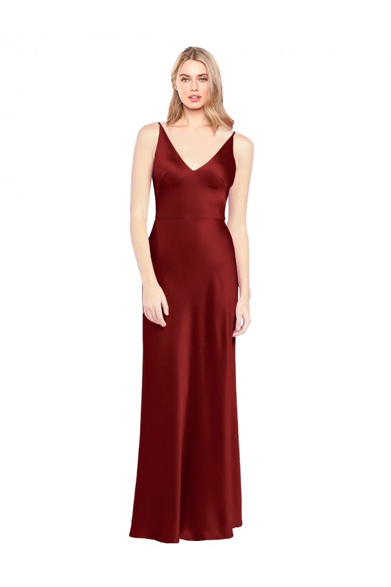 Wholesale Full Length Long Stretch Satin Slip Prom Dress V-Back UK