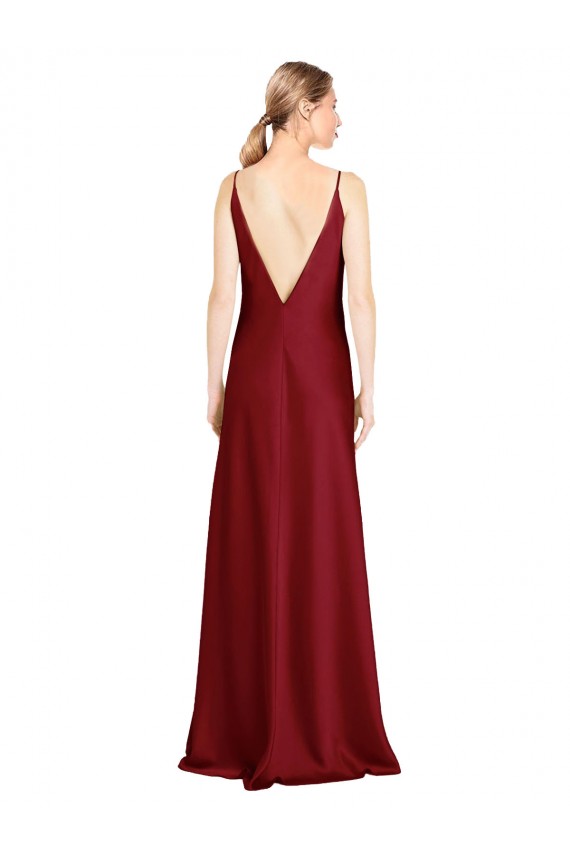Wholesale Floor Length Deep V-Back Stretch Satin Prom Dress with Front Slit UK