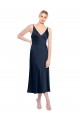 Wholesale V-Neck Midi Length Short Stretch Satin Cocktail Prom Dress / Homecoming Dress V-Back UK