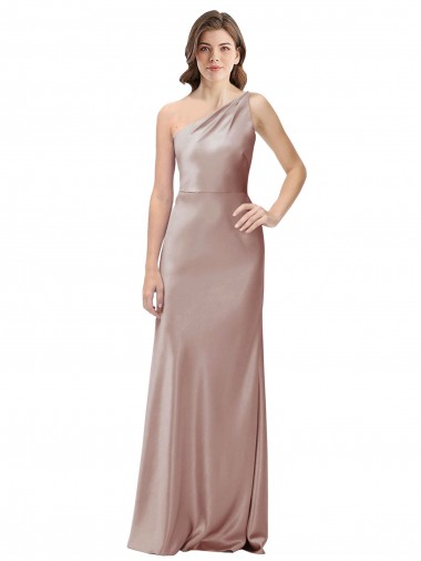 Wholesale One Shoulder Black-Tie Floor Length Long Stretch Satin Prom Dress UK