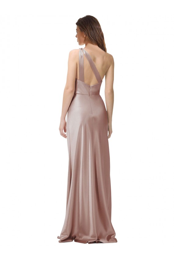 Wholesale One Shoulder Black-Tie Floor Length Long Stretch Satin Prom Dress UK