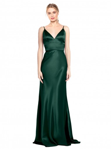Wholesale High V-Neck Long Full Length Sheath Stretch Satin Prom Dress UK