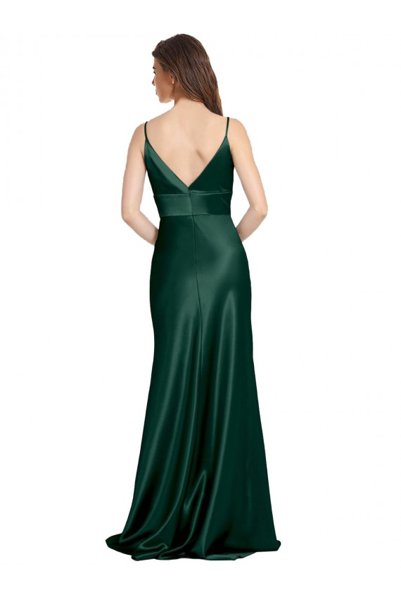 Wholesale High V-Neck Long Full Length Sheath Stretch Satin Prom Dress UK