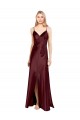 Wholesale Sleek Spaghetti Straps V-Neck Stretch Satin Prom Dress with Center Front Slit UK