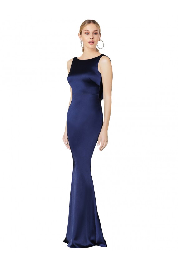 Wholesale Sheath High Neck Stretch Satin Prom Dress Low Back UK