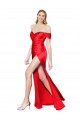 Wholesale High Neck Off the Shoulder Stretch Satin Prom Dress with High Slit UK