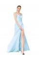 Wholesale Double Straps V-Neck Sleeveless Stretch Satin Prom Dress with High Slit UK