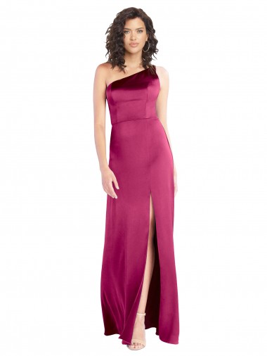 Wholesale Sleek One Shoulder A-Line Long Stretch Satin Prom Dress with Spaghetti Straps Back UK