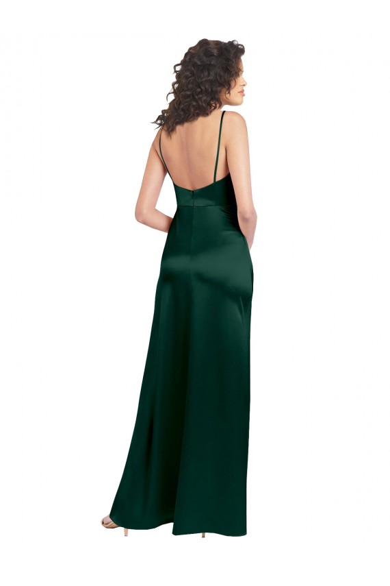 Wholesale Long Slim Scoop Neck Stretch Satin Prom Dress with Open Back UK