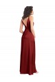 Wholesale Faux Surplice Neckline Long Slim A-Line Stretch Satin Prom Dress UK
