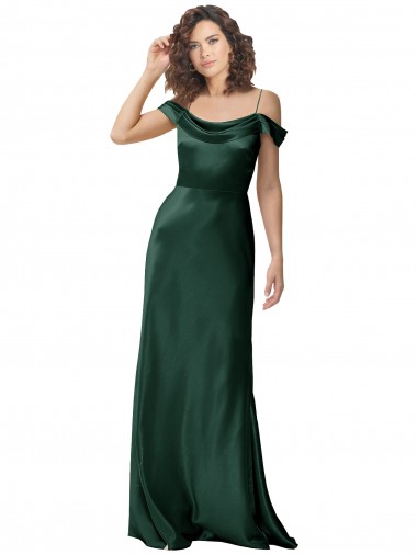Wholesale Off the Shoulder Sleeves Long Stretch Satin Prom Dress with Pleated Draped Neckline UK