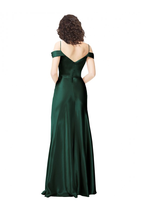 Wholesale Off the Shoulder Sleeves Long Stretch Satin Prom Dress with Pleated Draped Neckline UK