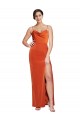 Wholesale Front Cowl Neck Long Floor Length Stretch Satin Prom Dress with High Side Split UK