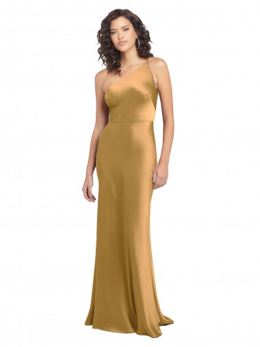 Wholesale One Shoulder Long Floor Length Stretch Satin Slip Prom Dress UK