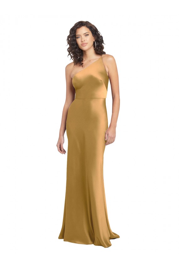 Wholesale One Shoulder Long Floor Length Stretch Satin Slip Prom Dress UK