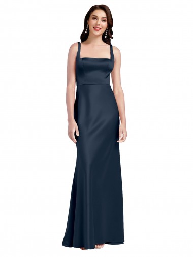 Wholesale Square Neck A-Line Long Stretch Satin Prom Dress with Wide Straps UK