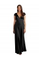 Wholesale Plunging V-Neck Cap Cleeves Long Stretch Satin Prom Dress with Keyhole Back UK