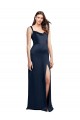 Wholesale Cowl Neck Soft Long Stretch Satin Prom Dress with Side Slit and Pleated Straps UK
