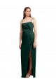 Wholesale Sleek Straight Neckline Long Wrap Stretch Satin Prom Dress with Angled Pleats UK