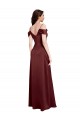 Wholesale Draped Off the Shoulder Sleeves Slim A-Line Stretch Satin Prom Dress with Side Slit UK