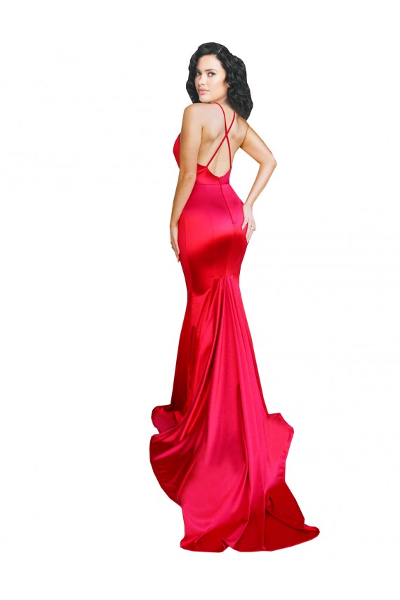 Wholesale Mermaid Open Back Long Stretch Satin Prom Dress with High Slit UK
