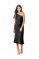 Wholesale Sleek One Shoulder Midi Length Short Stretch Satin Slip Cocktail Prom Dress / Homecoming Dress UK