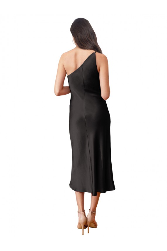 Wholesale Sleek One Shoulder Midi Length Short Stretch Satin Slip Cocktail Prom Dress / Homecoming Dress UK