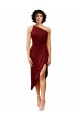 Wholesale One Shoulder Midi Length Short Stretch Satin Wrap Style Cocktail Prom Dress / Homecoming Dress UK