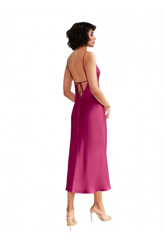 Wholesale Midi Length V-Neck Short Stretch Satin Cocktail Prom Dress / Homecoming Dress with Low Scoop Back UK