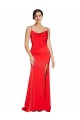 Wholesale Low Back Cowl Neck Stretch Satin Prom Dress with High Side Slit UK