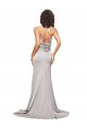 Wholesale High Neck Low Back Long Full Length Stretch Satin Prom Dress UK