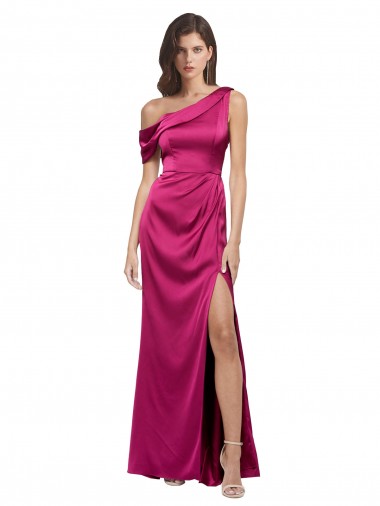 Wholesale Off the Shoulder Short Sleeves Stretch Satin Prom Dress with Side Slit UK