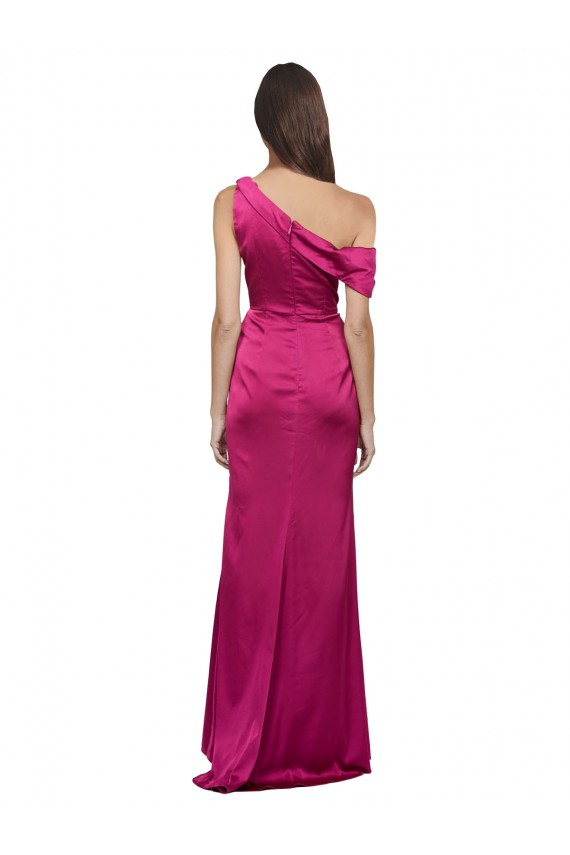 Wholesale Off the Shoulder Short Sleeves Stretch Satin Prom Dress with Side Slit UK