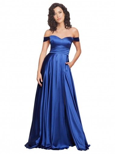 Wholesale Ball Gown Off the Shoulder Sweetheart Stretch Satin Prom Dress UK