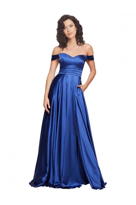 Wholesale Ball Gown Off the Shoulder Sweetheart Stretch Satin Prom Dress UK