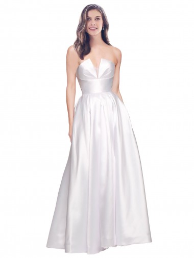 Wholesale Full Length Strapless V-Cutout Stretch Satin Prom Dress UK