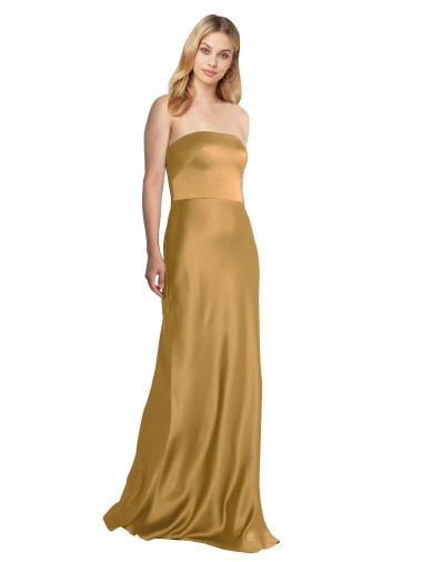 Wholesale Sleek Strapless Long A-Line Stretch Satin Prom Dress UK