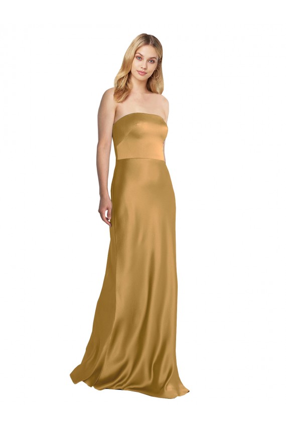 Wholesale Sleek Strapless Long A-Line Stretch Satin Prom Dress UK