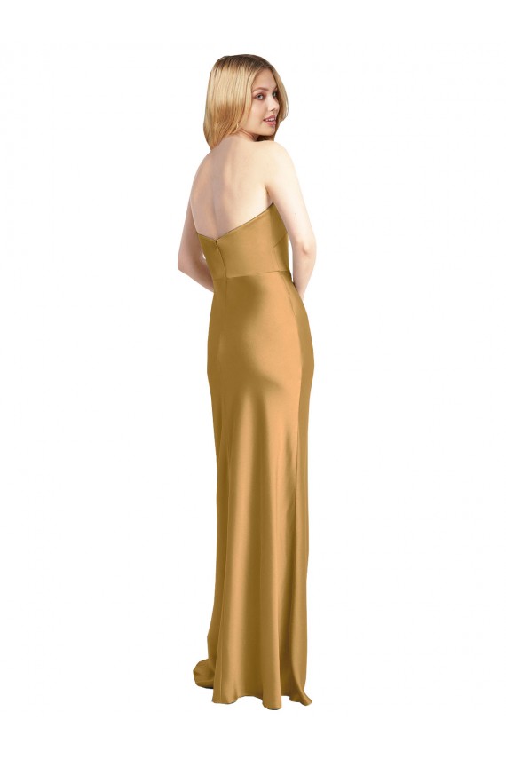 Wholesale Sleek Strapless Long A-Line Stretch Satin Prom Dress UK