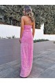 Wholesale Halter Sleeveless Long Floor Length Velvet Sequin Prom Dress with Slit UK