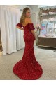 Wholesale Off the Shoulder Short Sleeves Long Floor Length Velvet Sequin Prom Dress with High Slit UK